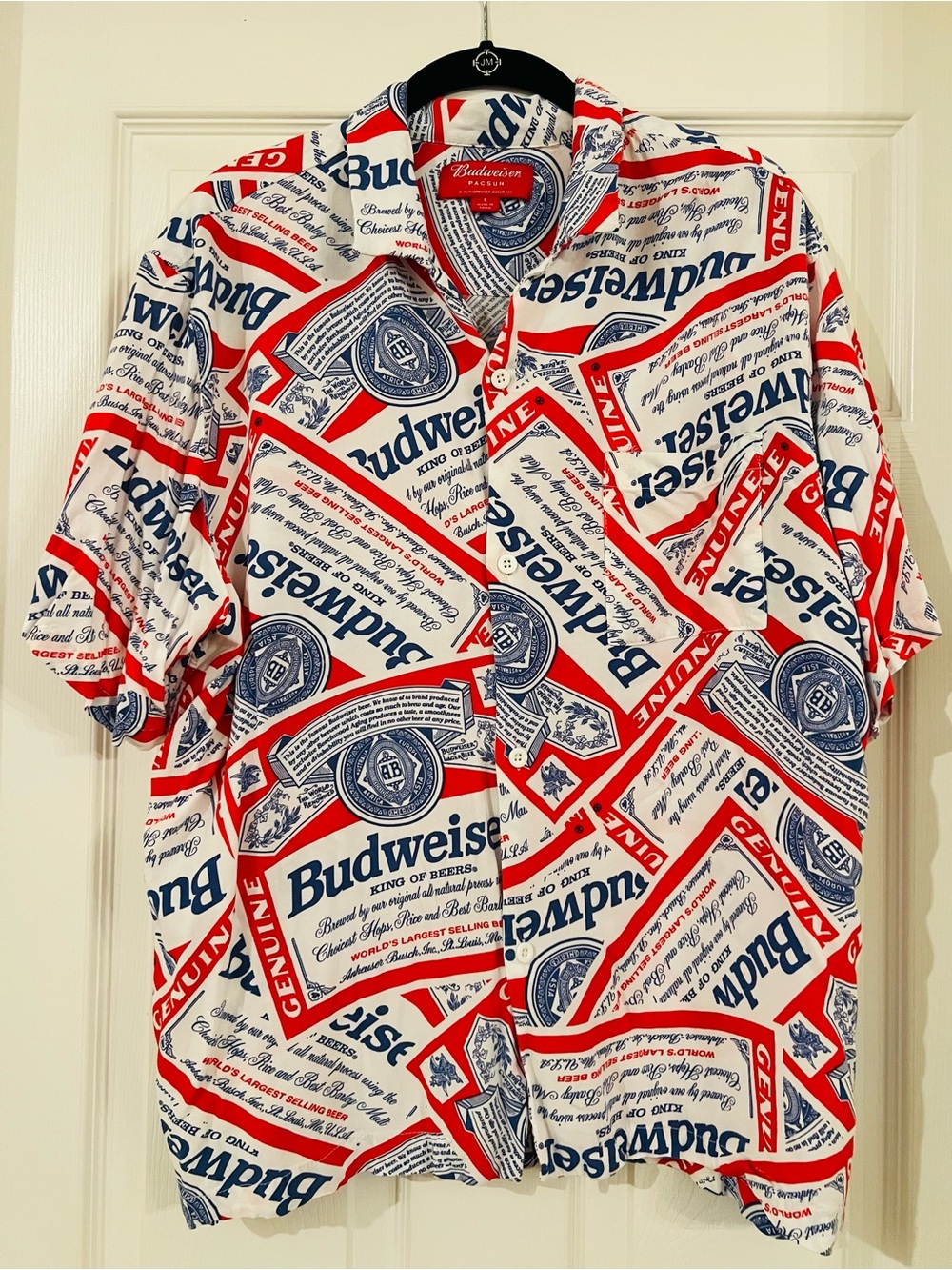 Budweiser x PacSun All-Over Print Button-Up Shirt Rayon/Cotton Size L Breweriana